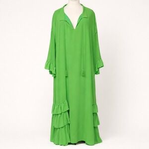 NWT Boohoo Plus Size 22 Green Maxi Dress Boho Tiered Ruffle Tassel Flowy
